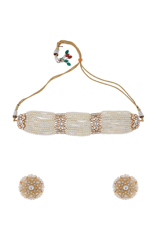 Matt Gold Plated Pearl Choker Necklace Set