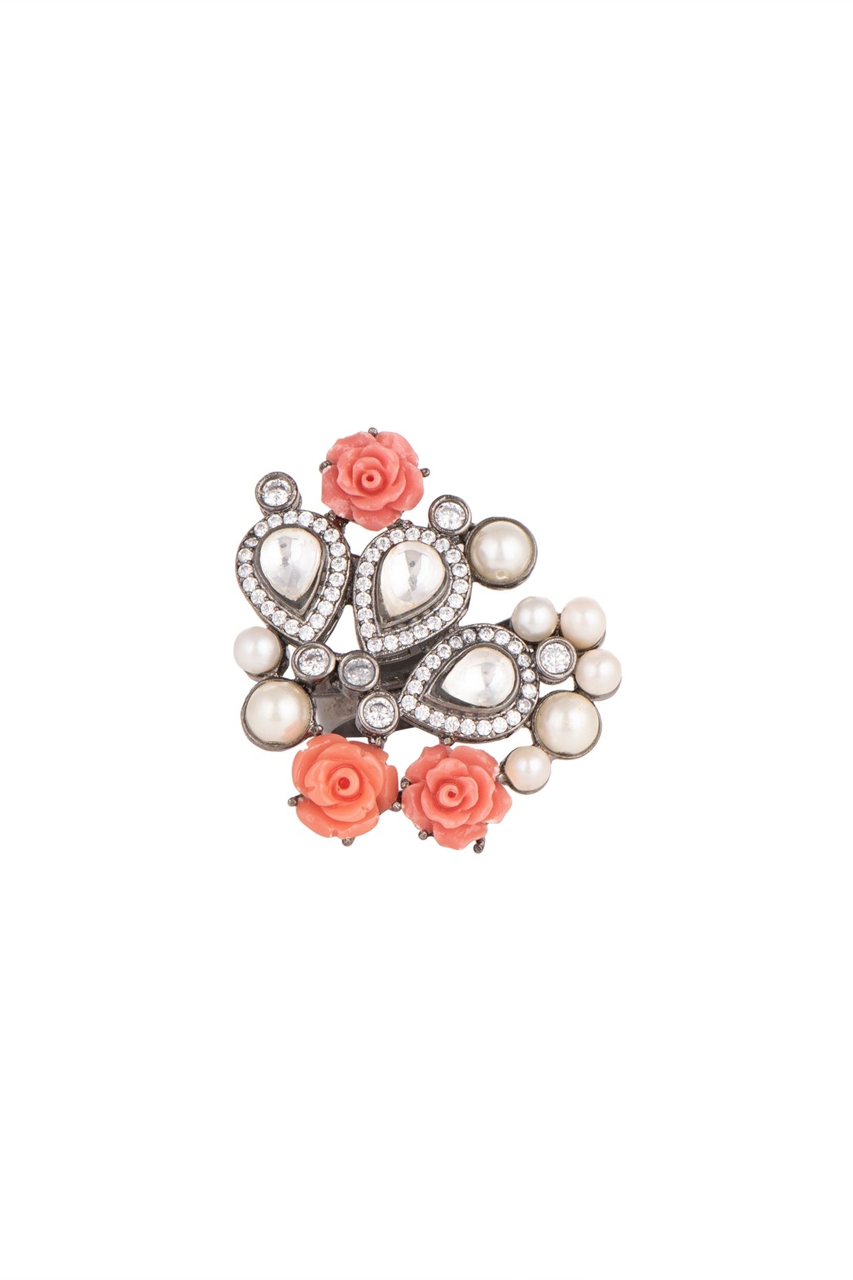 Silver Finish Coral Cocktail Ring