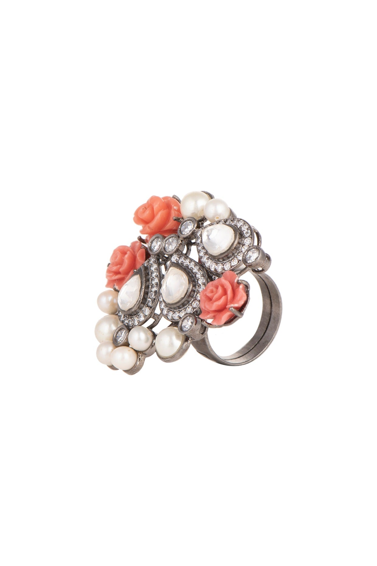 Silver Finish Coral Cocktail Ring