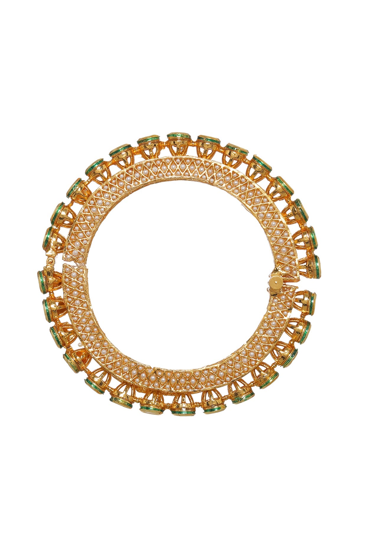 Gold Finish Kundan Polki & Pearl Bangle