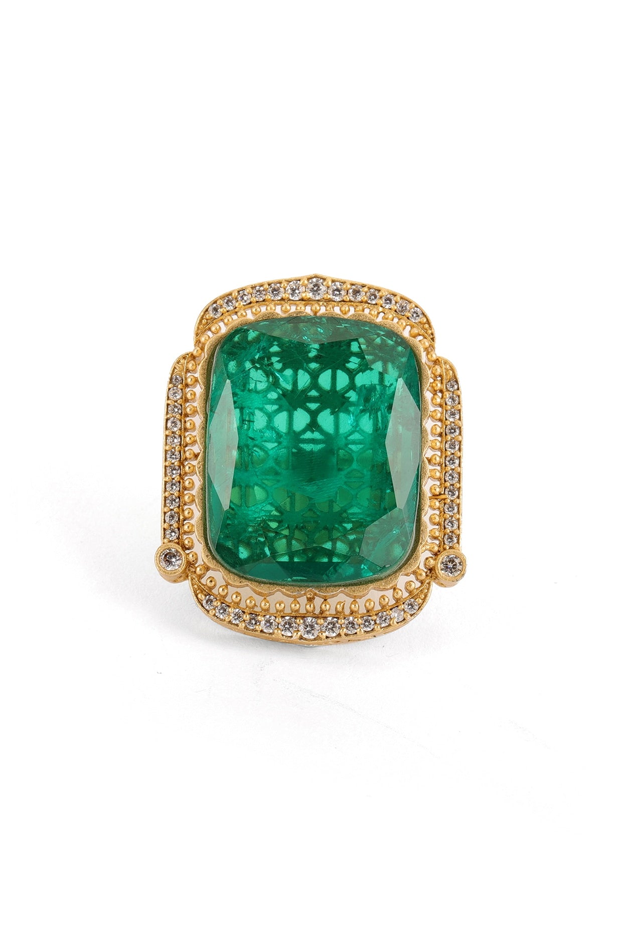 Gold Finish Emerald Ring