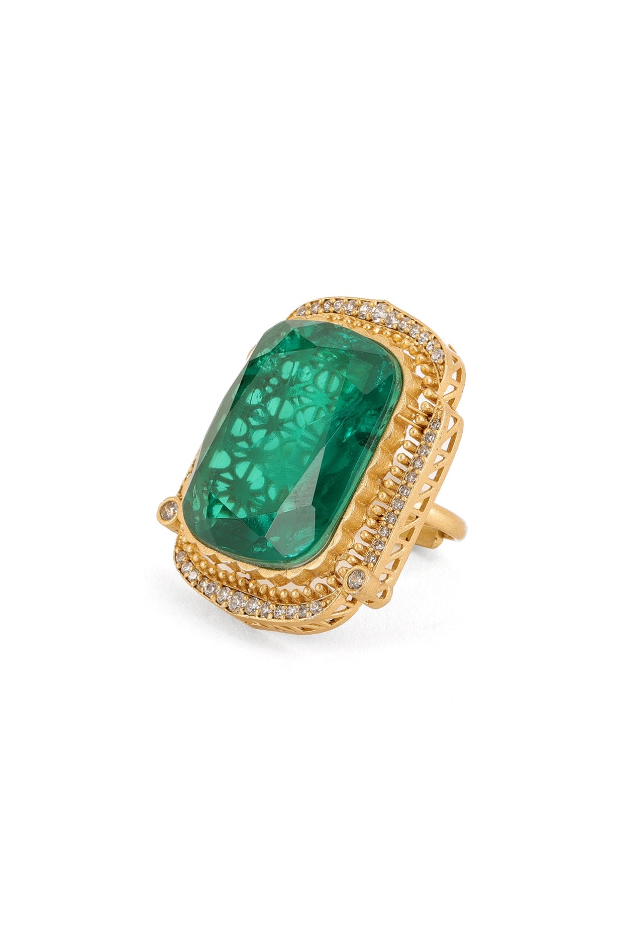 Gold Finish Emerald Ring