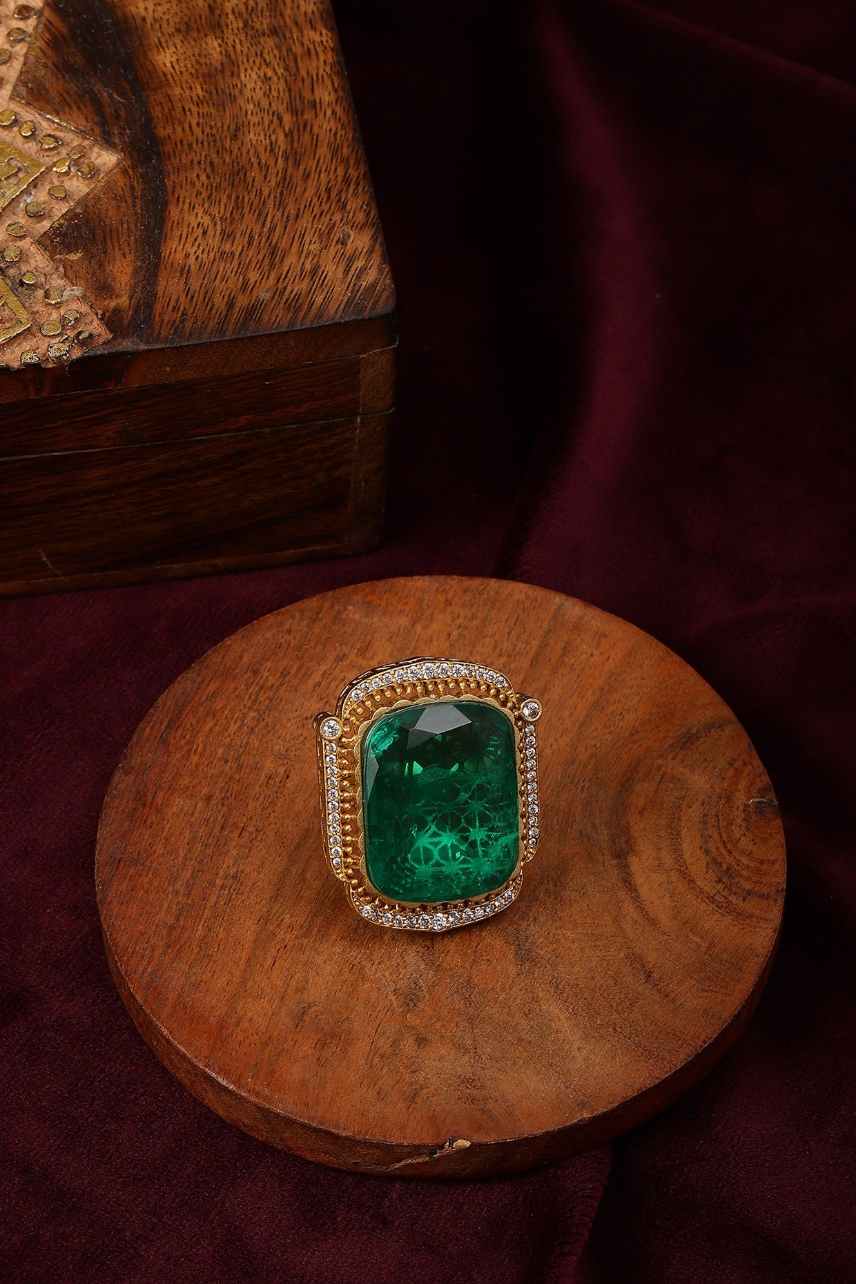 Gold Finish Emerald Ring