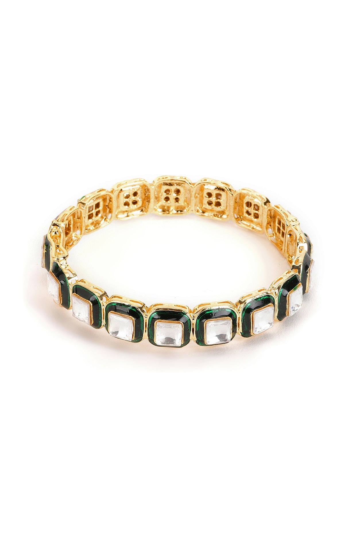 Gold Finish Kundan Polki Meenakari Bangle