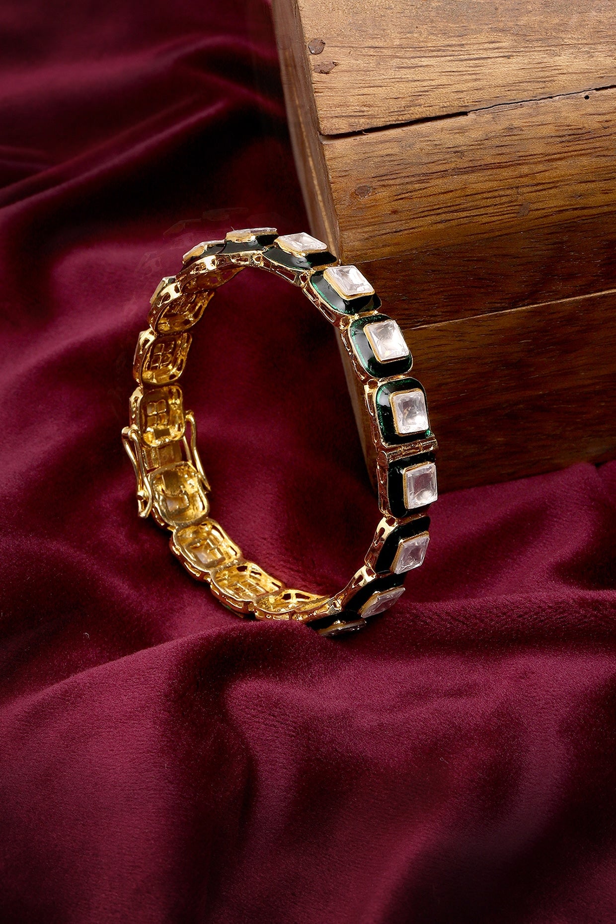 Gold Finish Kundan Polki Meenakari Bangle