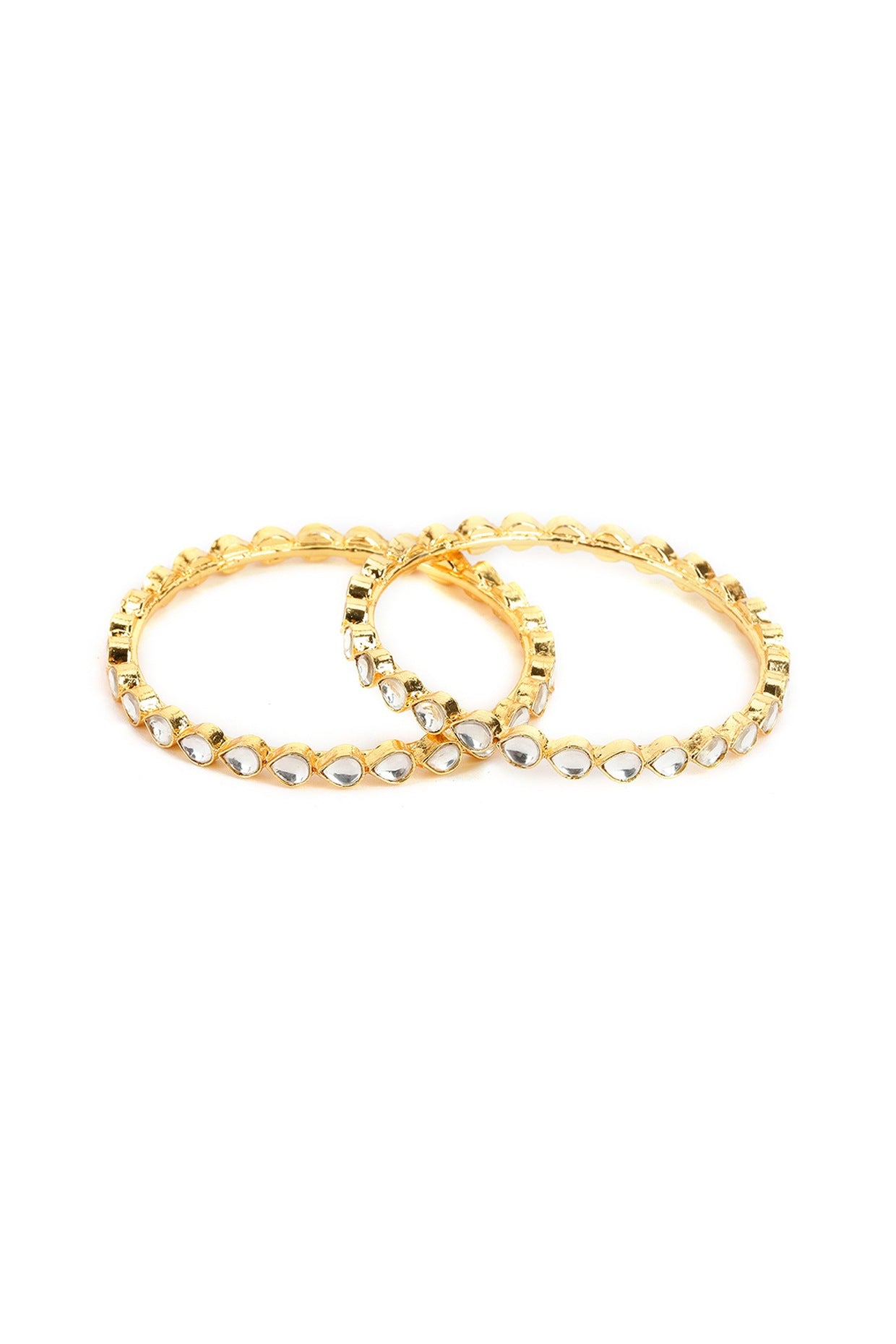 Gold Finish Kundan Polki Bangles (Set Of 2)