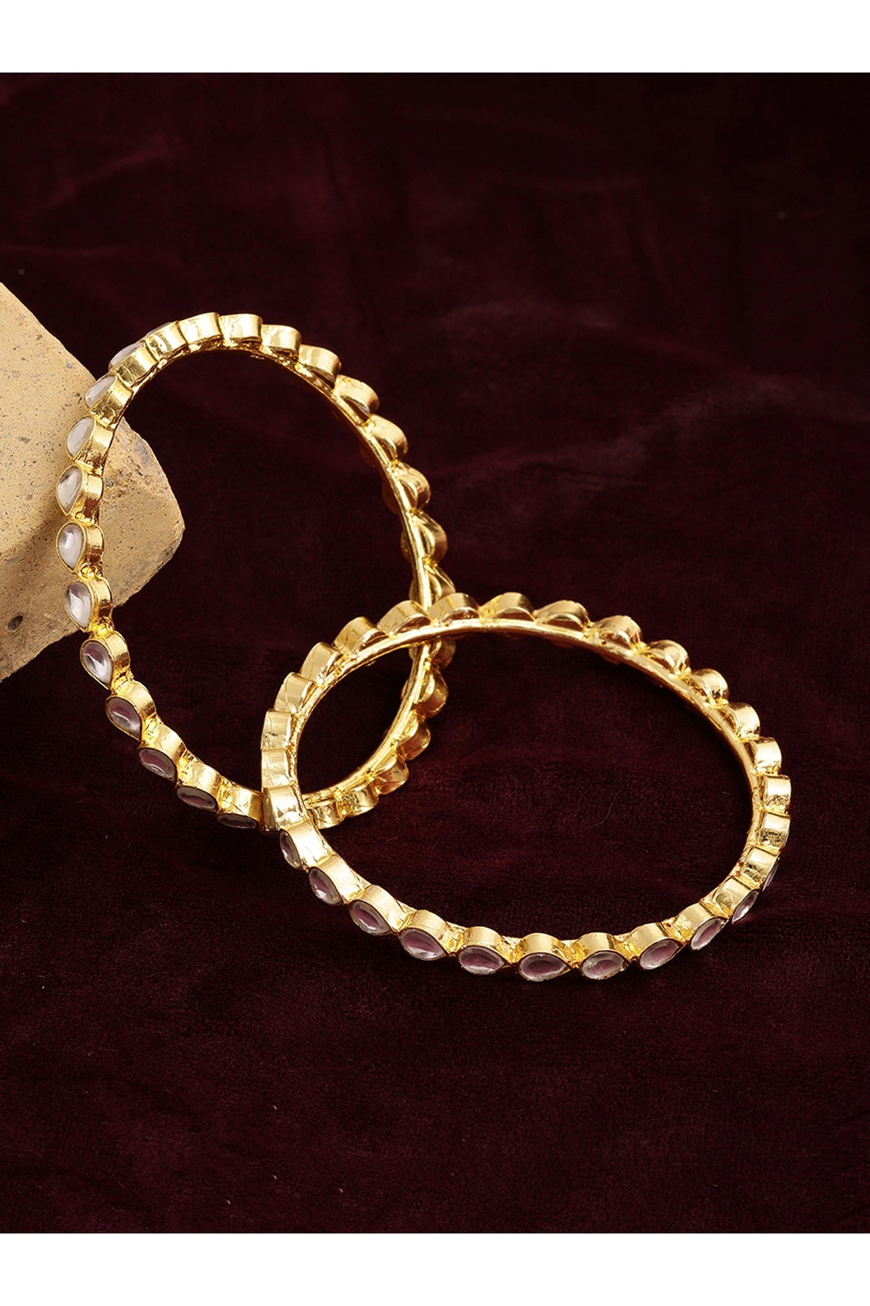 Gold Finish Kundan Polki Bangles (Set Of 2)