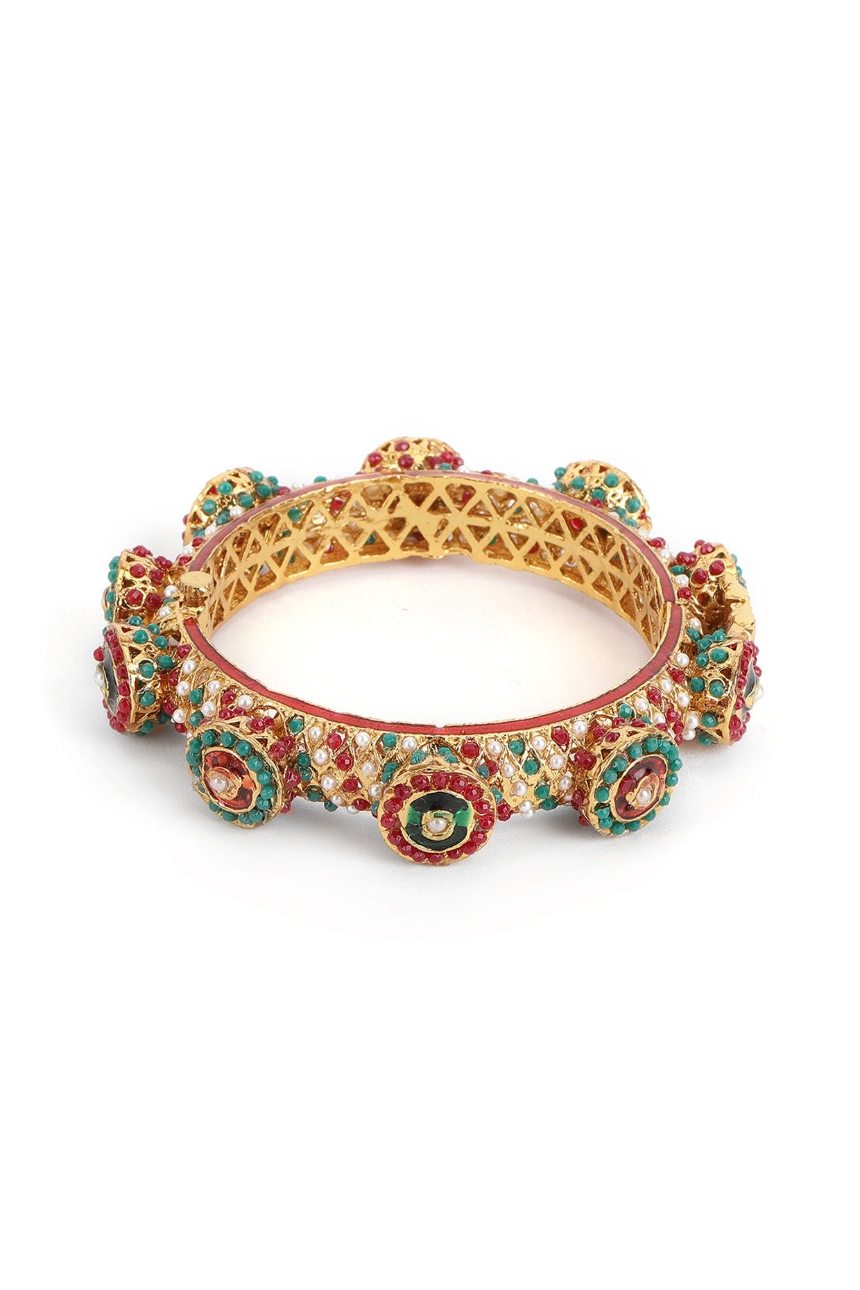 Gold Finish Multi-Colored Kundan Polki Bangles (Set Of 2)