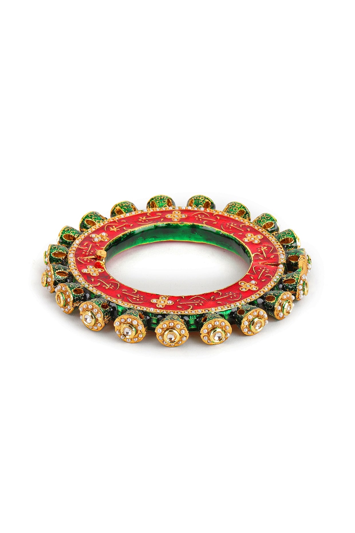 Gold Finish Multi-Colored Kundan Polki Bangles (Set Of 2)