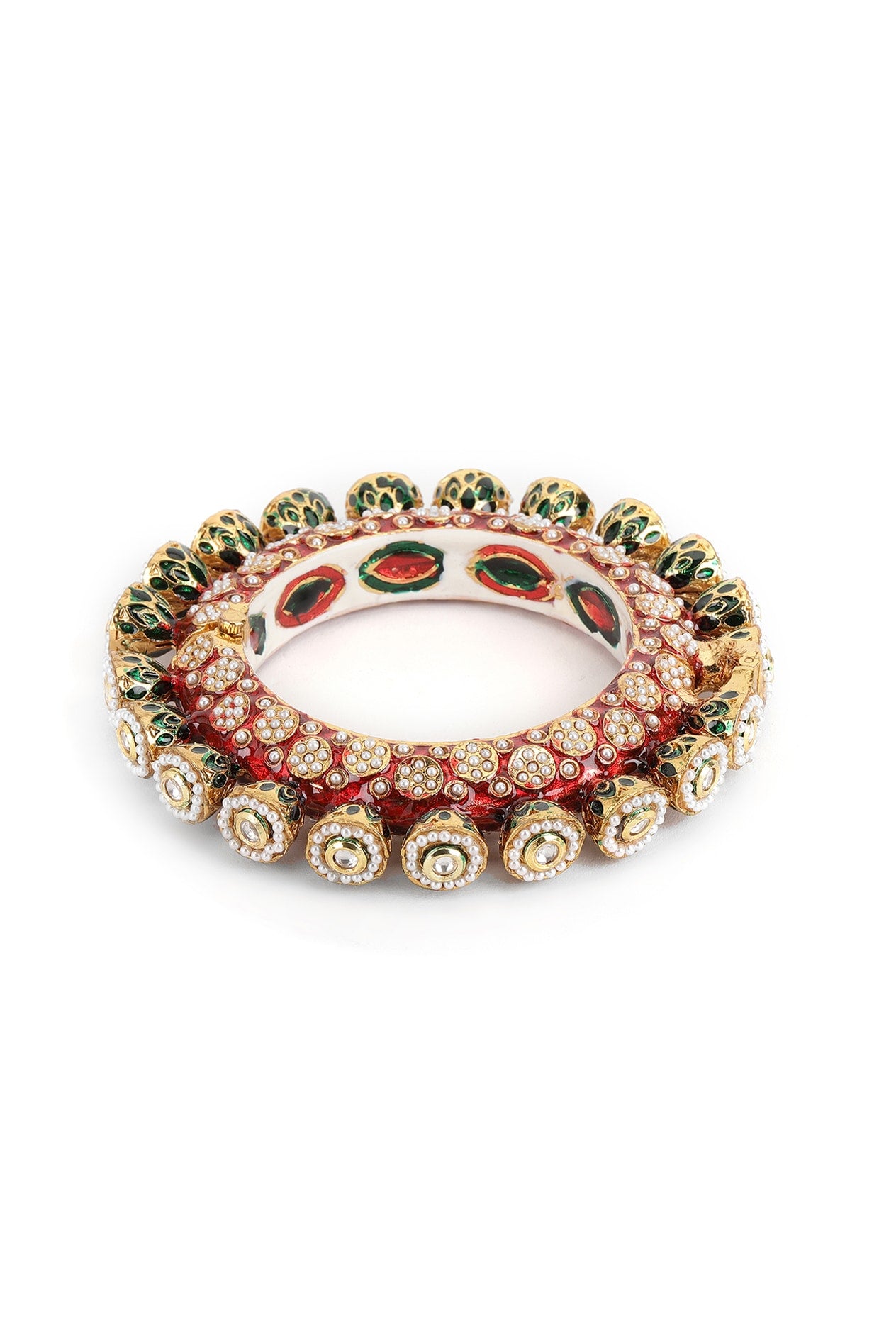 Gold Finish Multi-Colored Kundan Polki Bangles (Set Of 2)