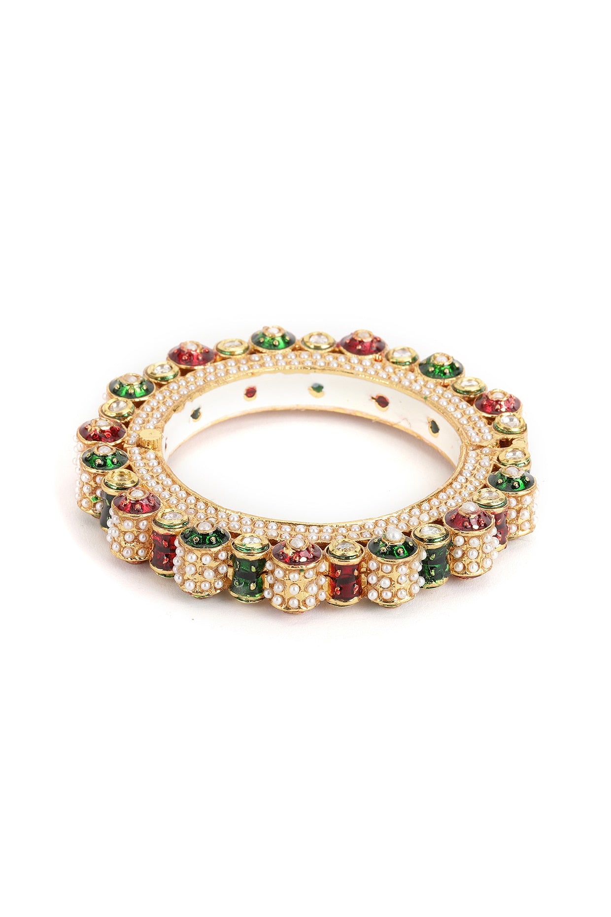 Gold Finish Multi-Colored Kundan Polki Bangles (Set Of 2)