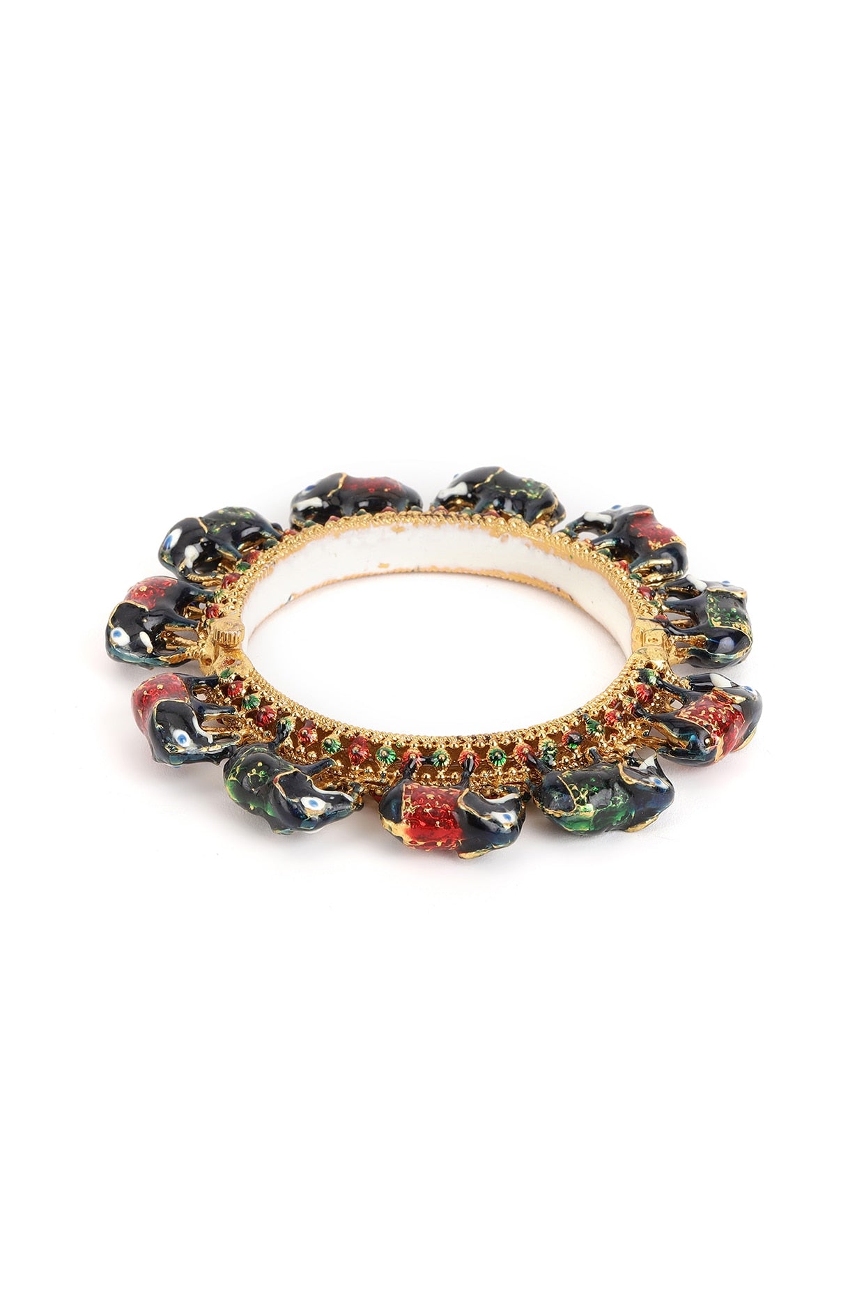 Gold Finish Multi-Colored Kundan Polki Bangles (Set Of 2)