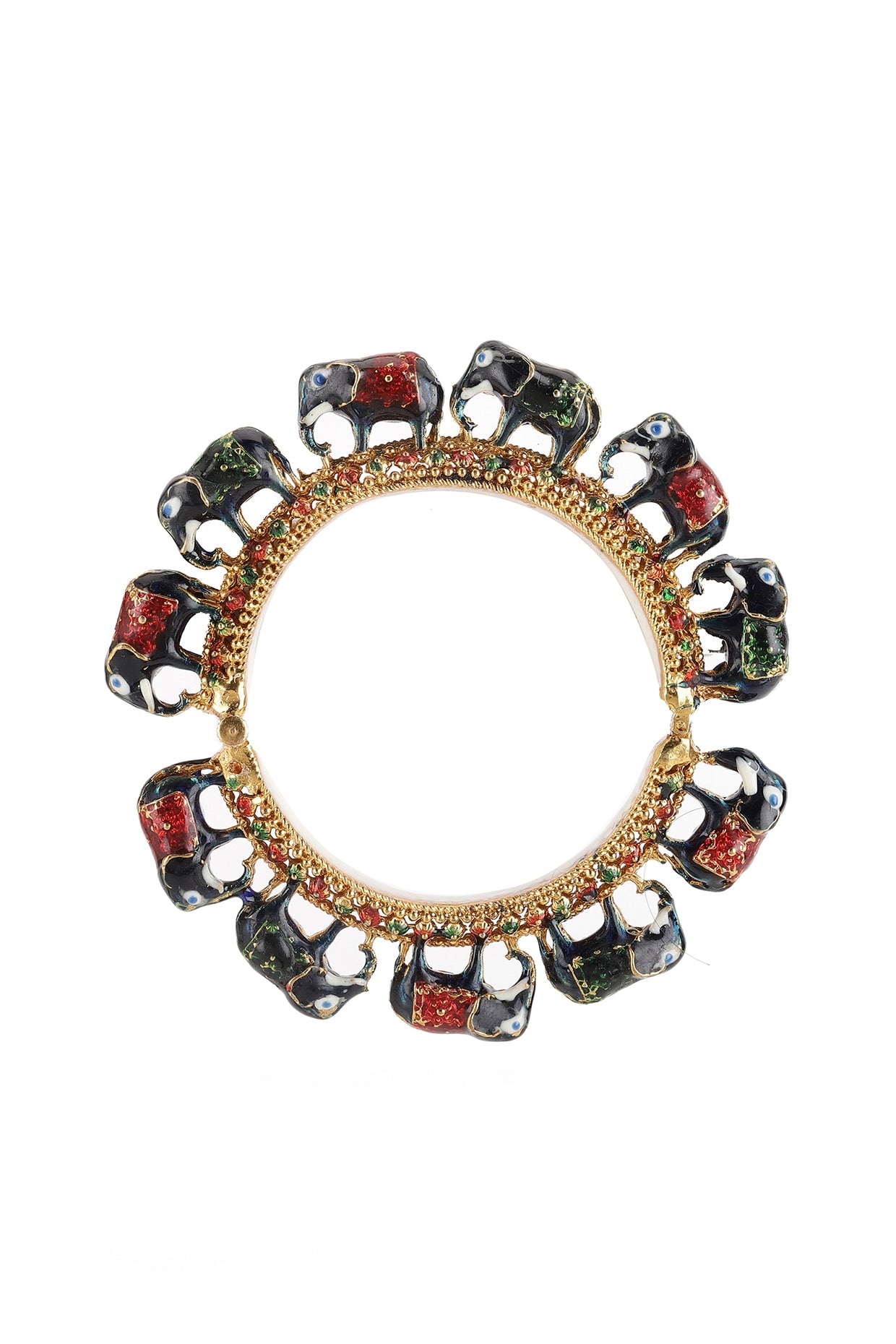 Gold Finish Multi-Colored Kundan Polki Bangles (Set Of 2)