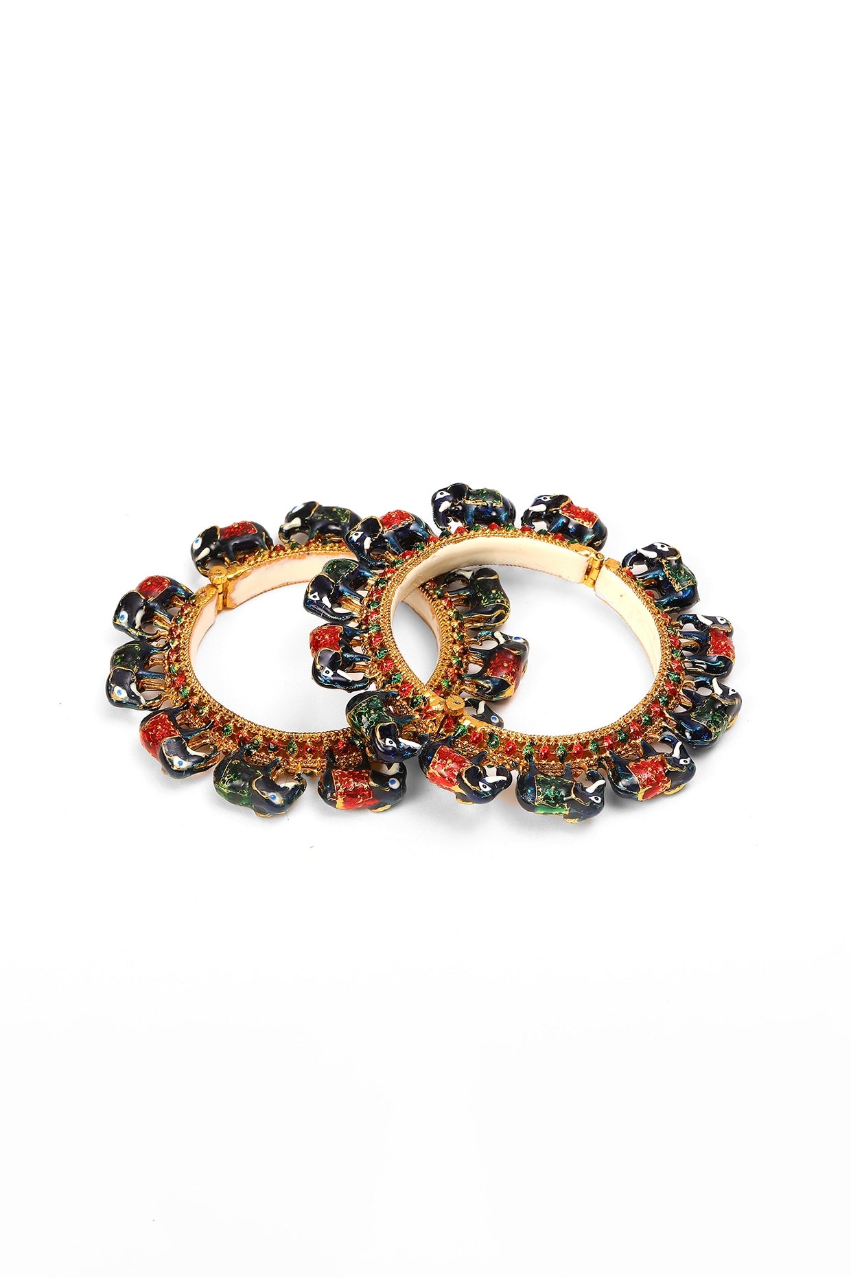 Gold Finish Multi-Colored Kundan Polki Bangles (Set Of 2)