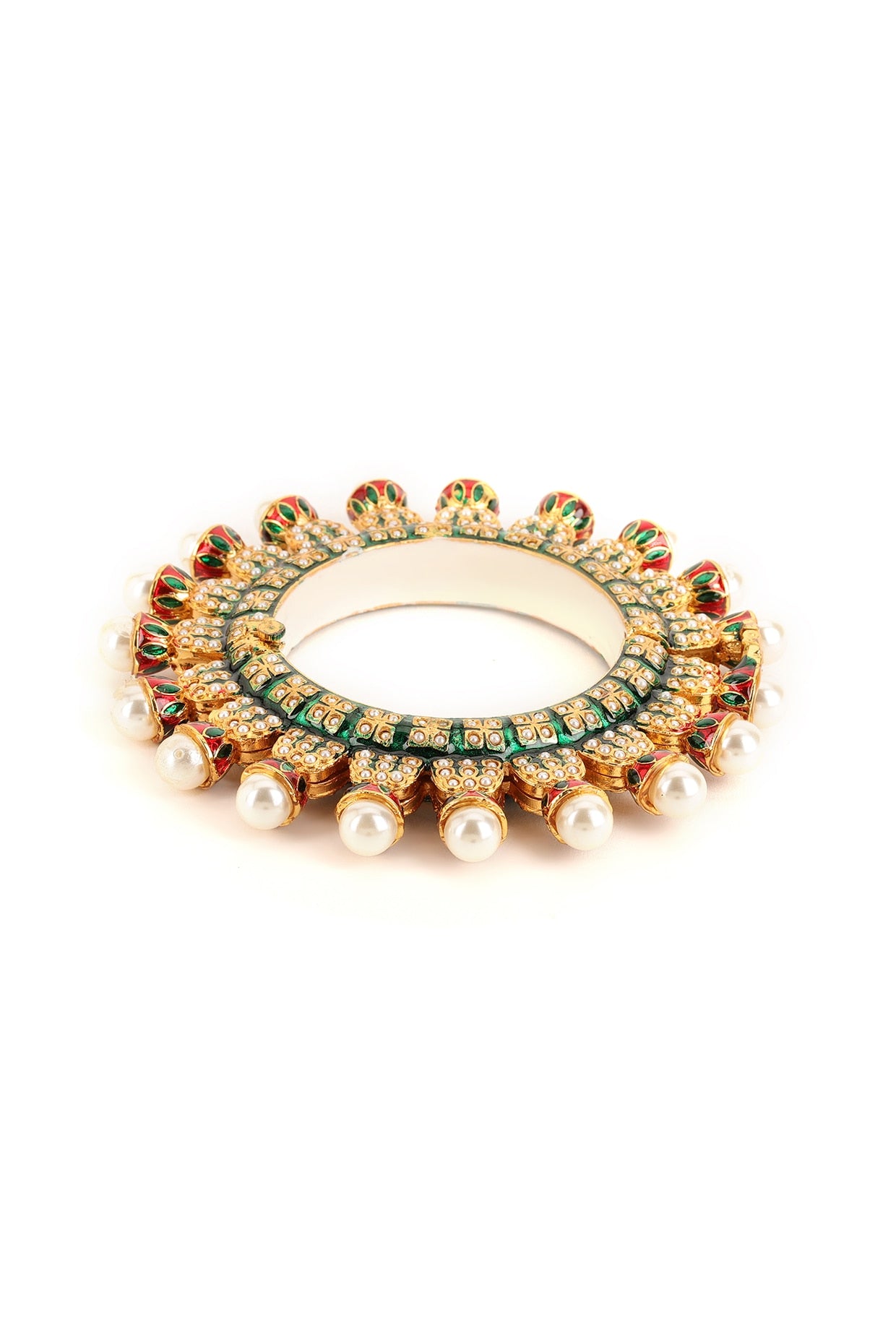 Gold Finish Multi-Colored Kundan Polki Bangles (Set Of 2)