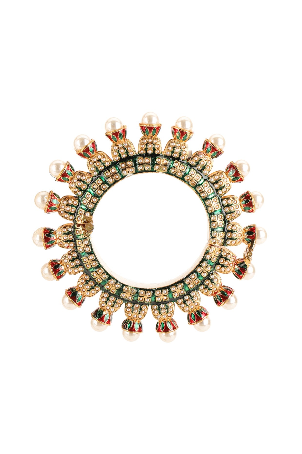 Gold Finish Multi-Colored Kundan Polki Bangles (Set Of 2)