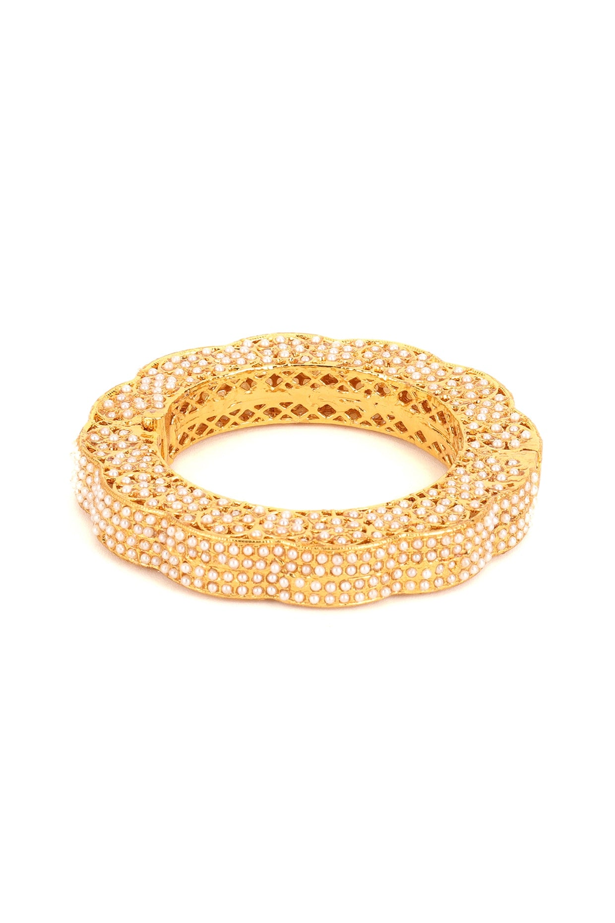 Gold Finish White Kundan Polki Bangles (Set Of 2)