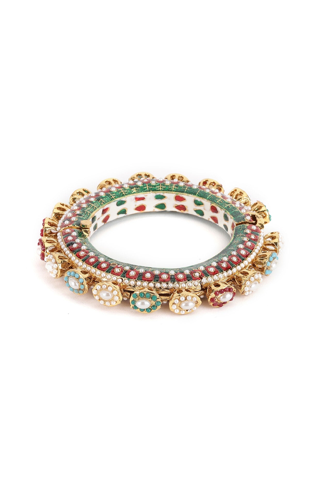 Gold Finish Multi-Colored Kundan Polki Bangles (Set Of 2)