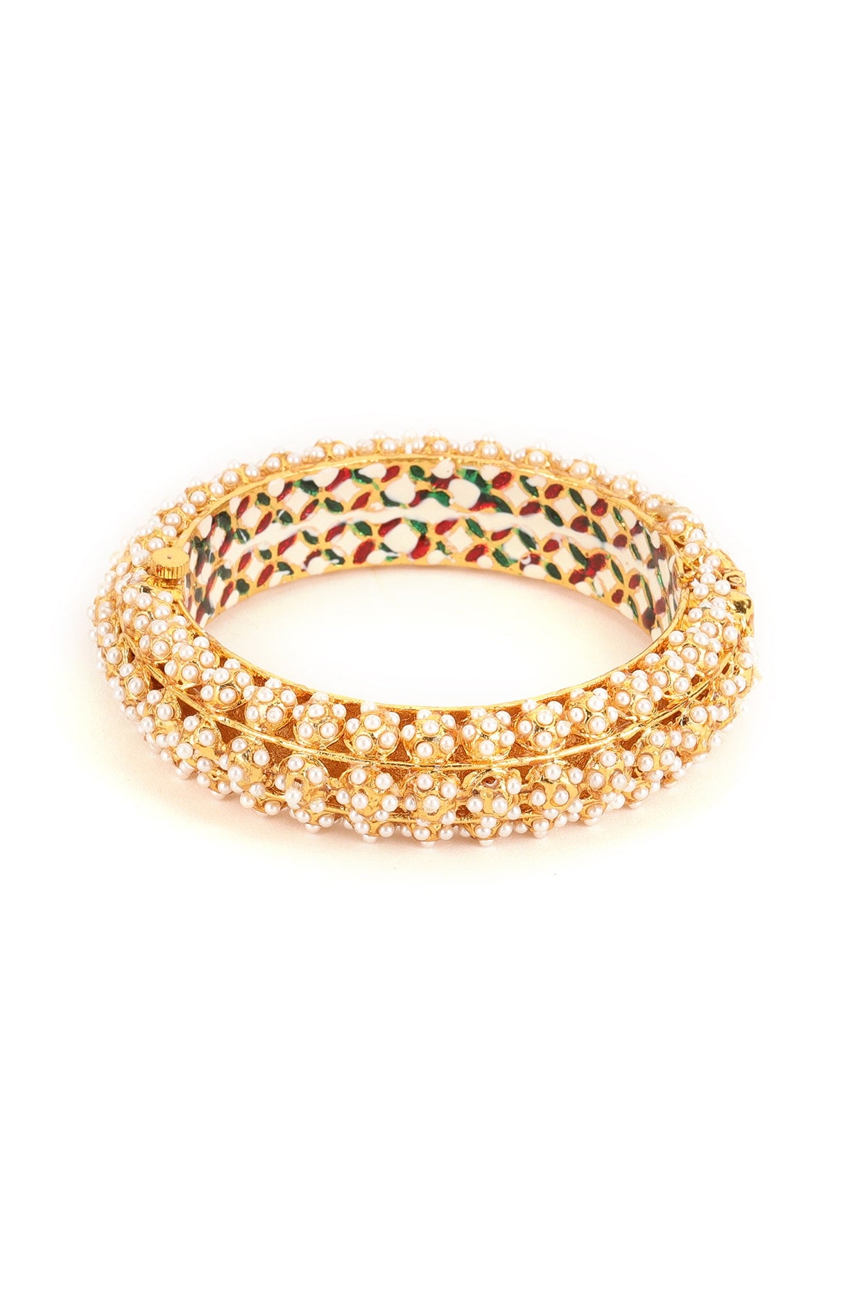 Gold Finish White Kundan Polki Bangles (Set Of 2)