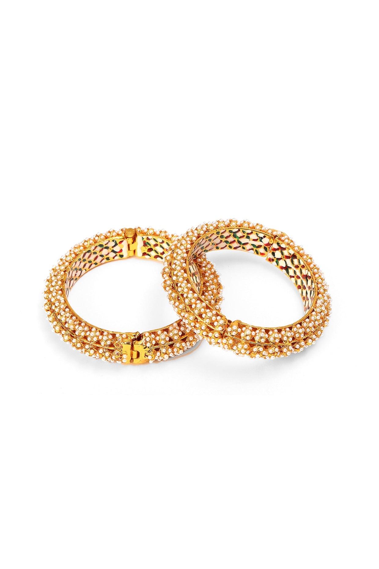 Gold Finish White Kundan Polki Bangles (Set Of 2)