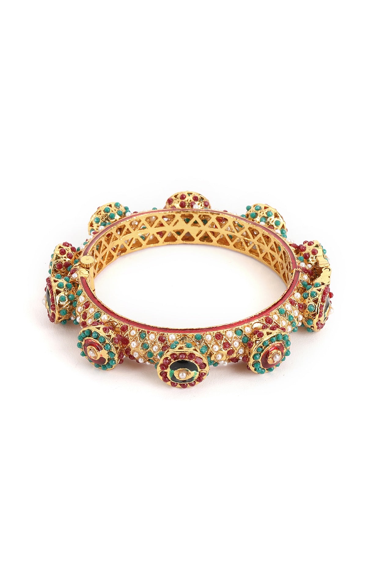 Gold Finish Multi-Colored Kundan Polki Bangle