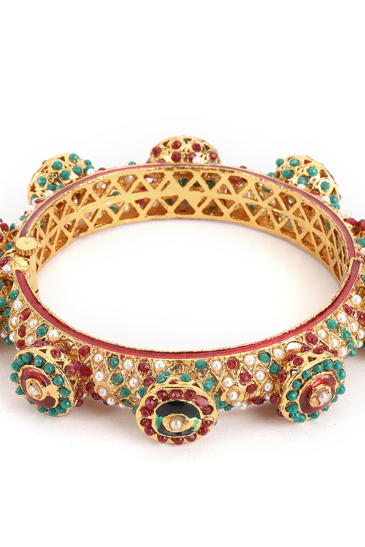 Gold Finish Multi-Colored Kundan Polki Bangle