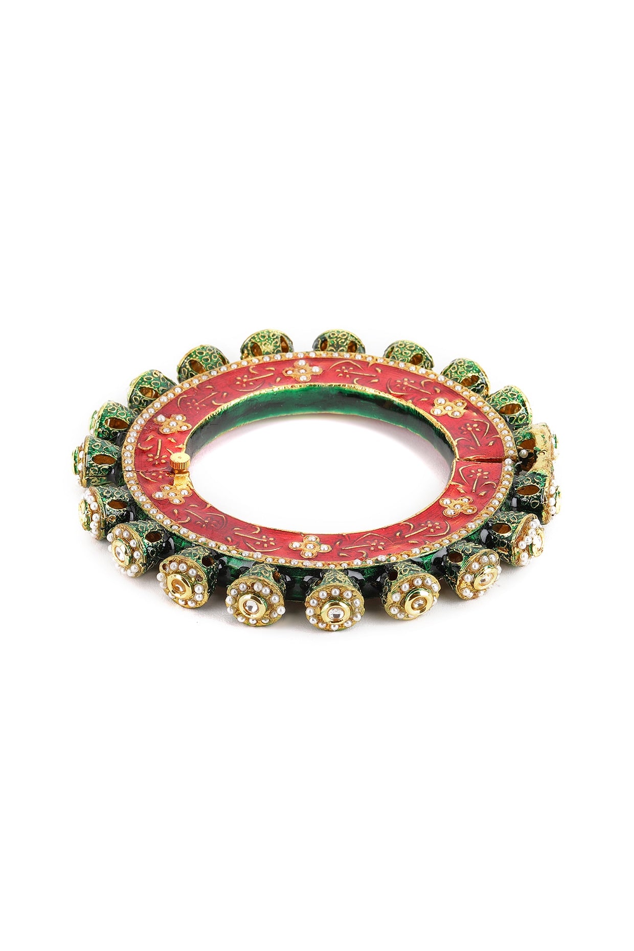 Gold Finish Multi-Colored Kundan Polki Bangle