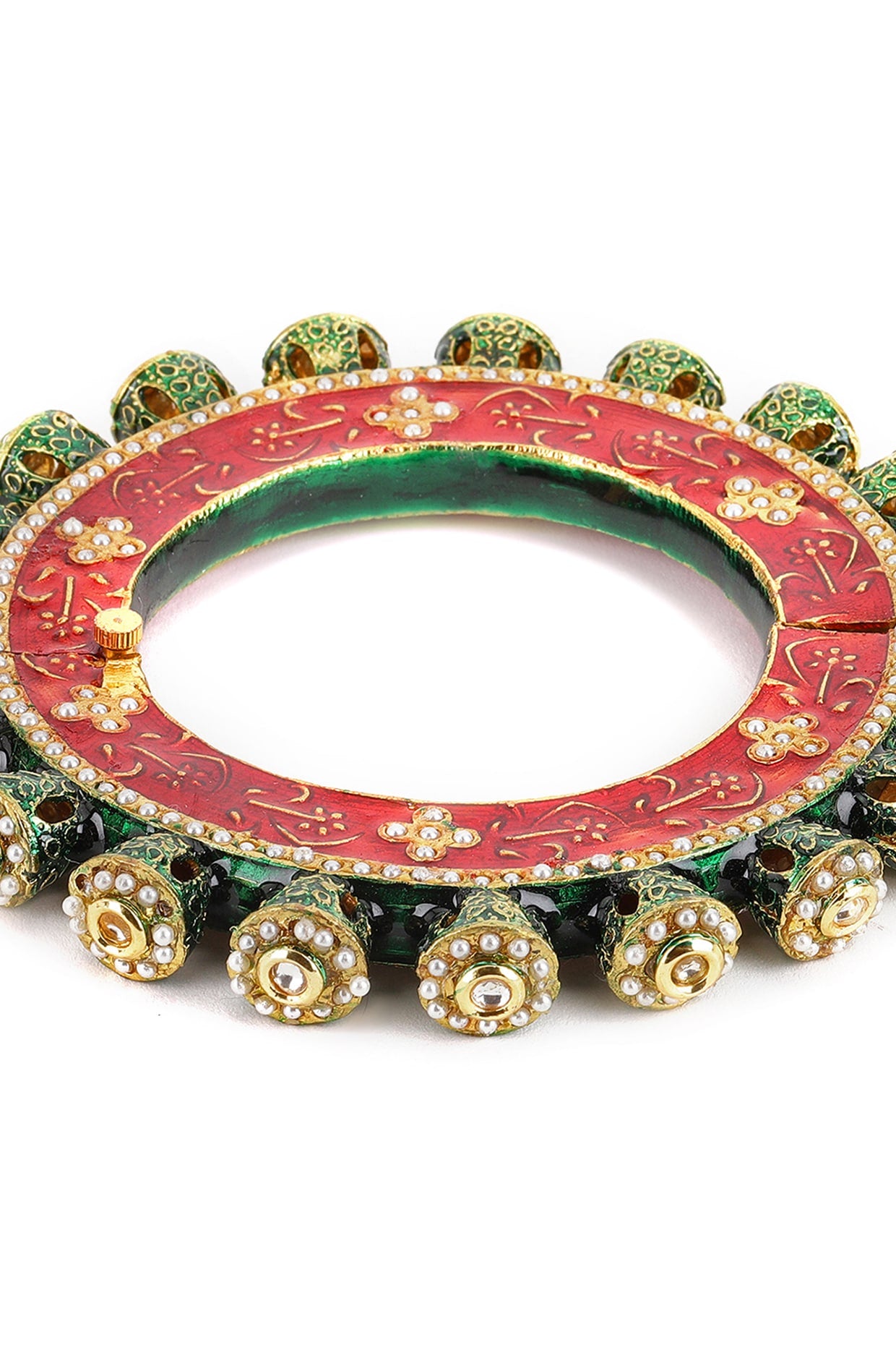 Gold Finish Multi-Colored Kundan Polki Bangle