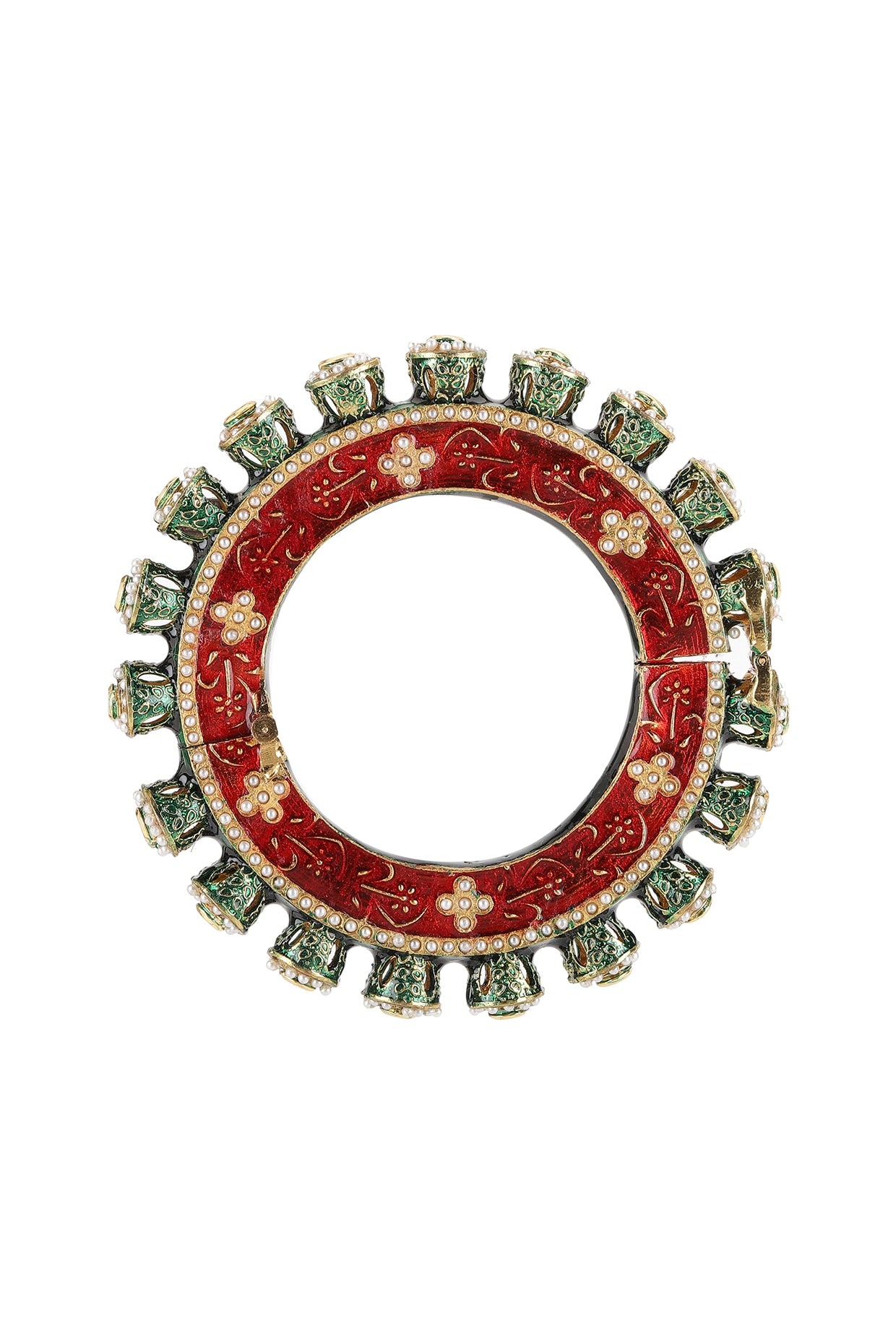 Gold Finish Multi-Colored Kundan Polki Bangle