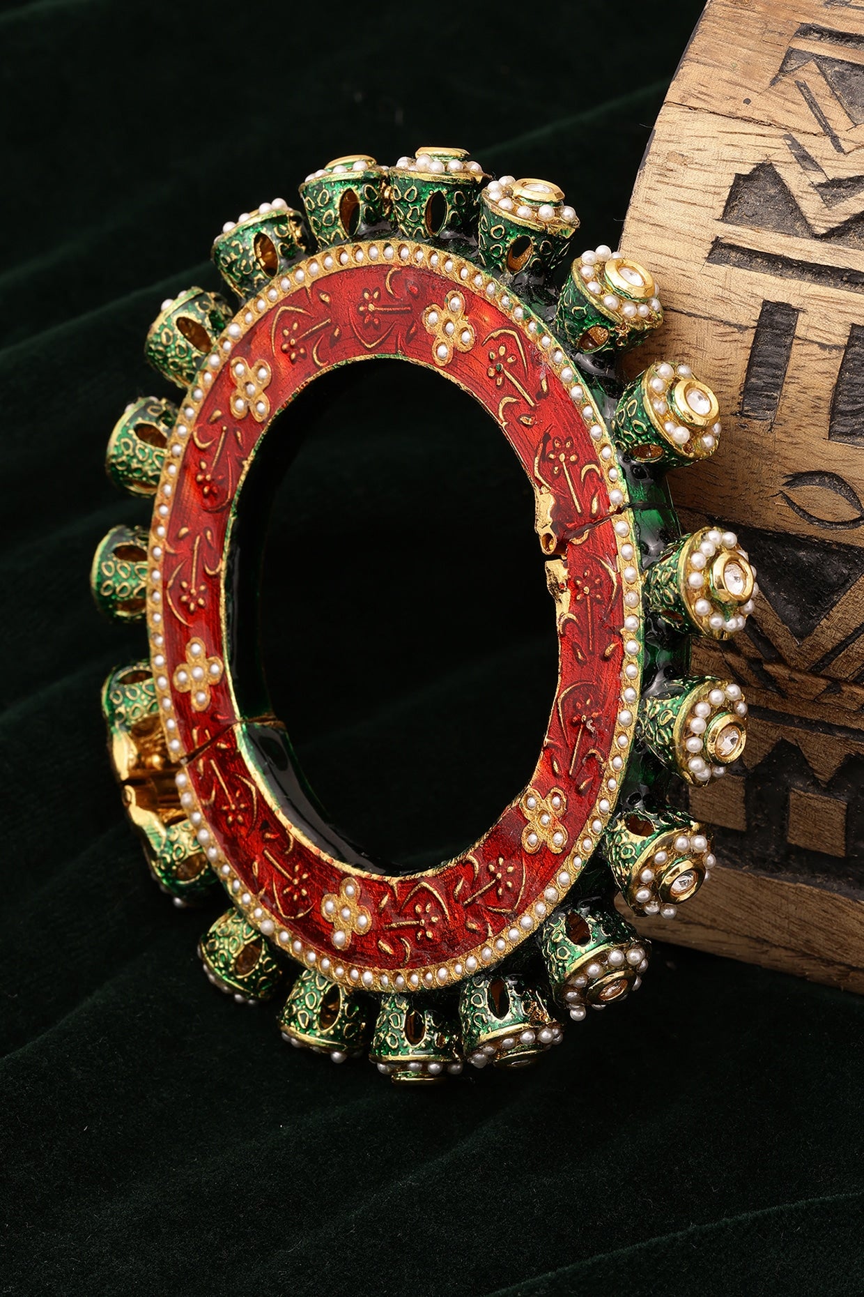 Gold Finish Multi-Colored Kundan Polki Bangle