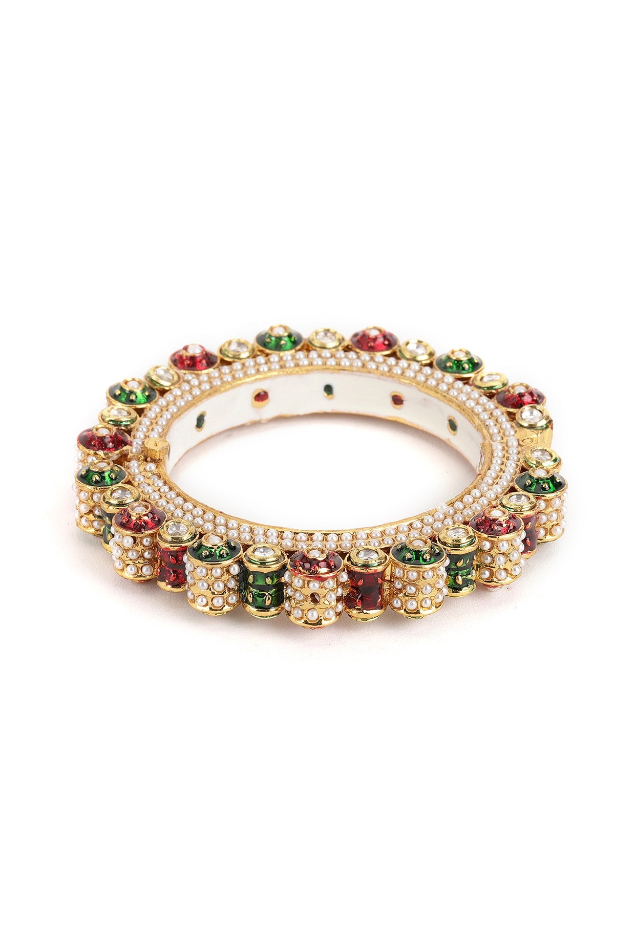 Gold Finish Multi-Colored Kundan Polki Bangle