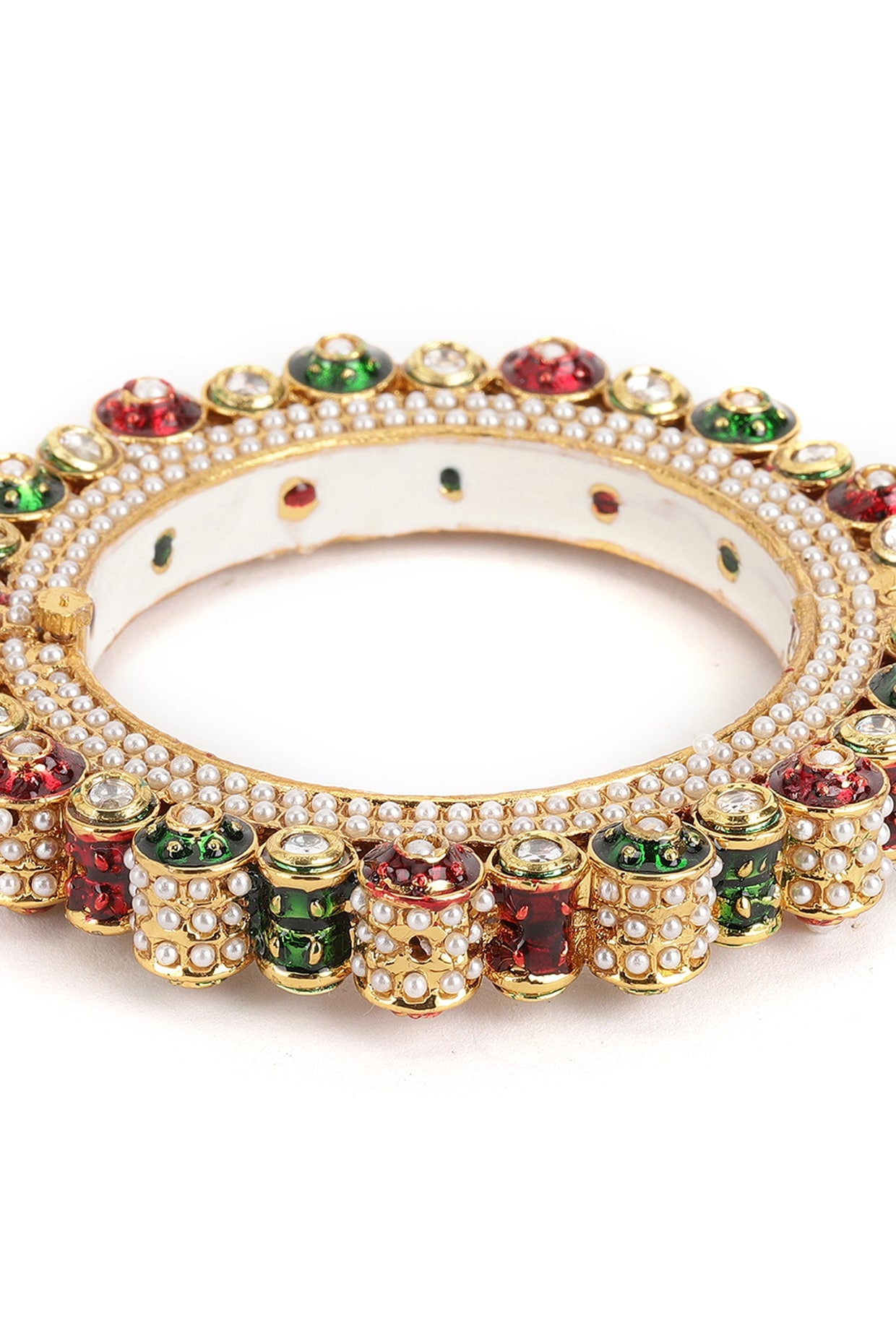 Gold Finish Multi-Colored Kundan Polki Bangle