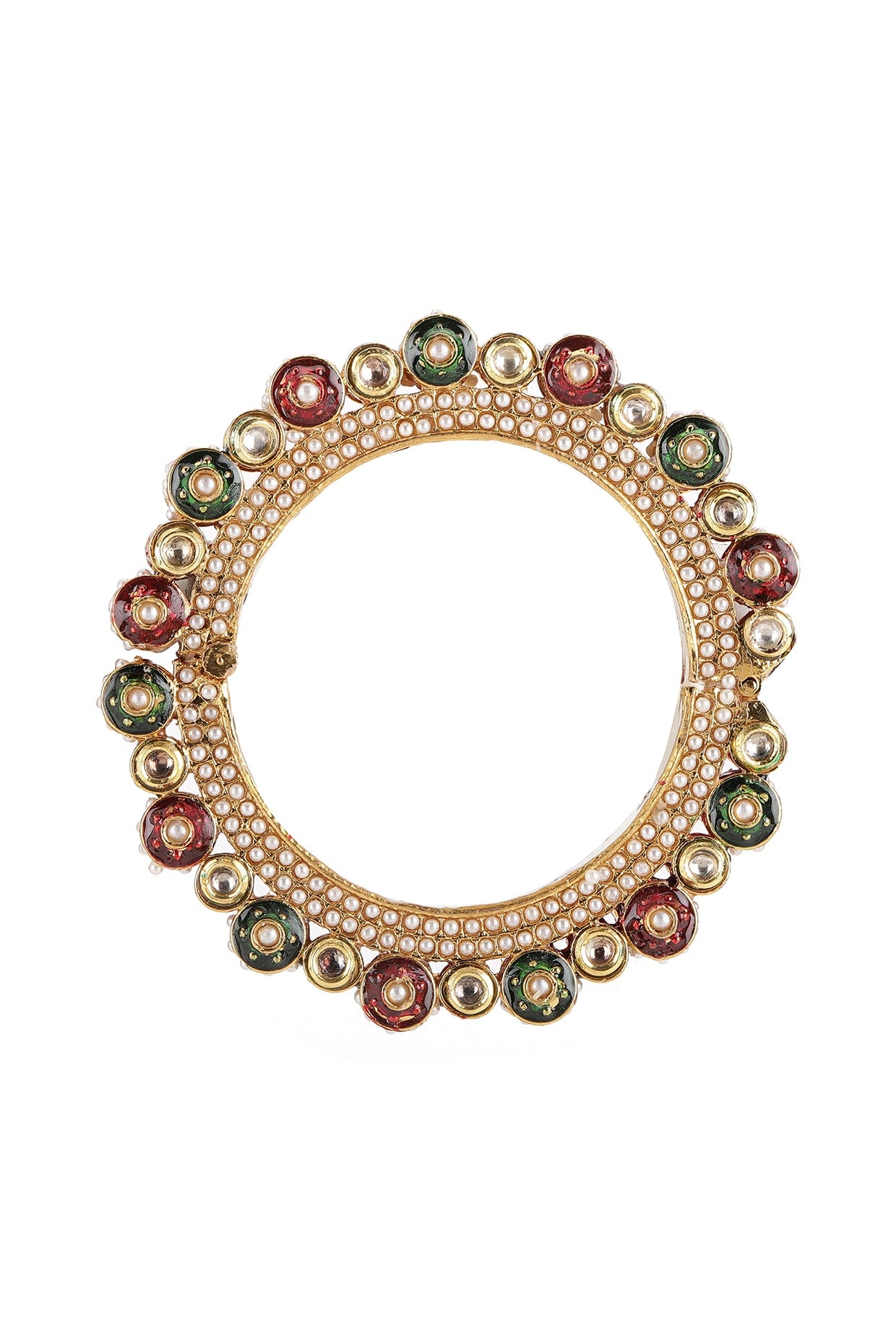 Gold Finish Multi-Colored Kundan Polki Bangle