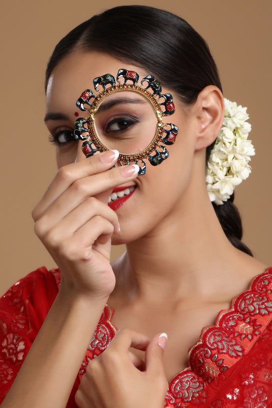 Gold Finish Multi-Colored Kundan Polki Bangle