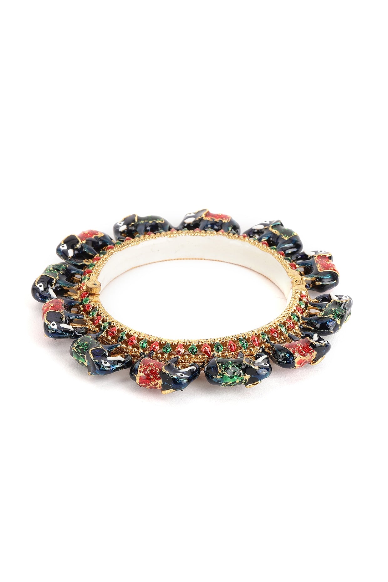 Gold Finish Multi-Colored Kundan Polki Bangle