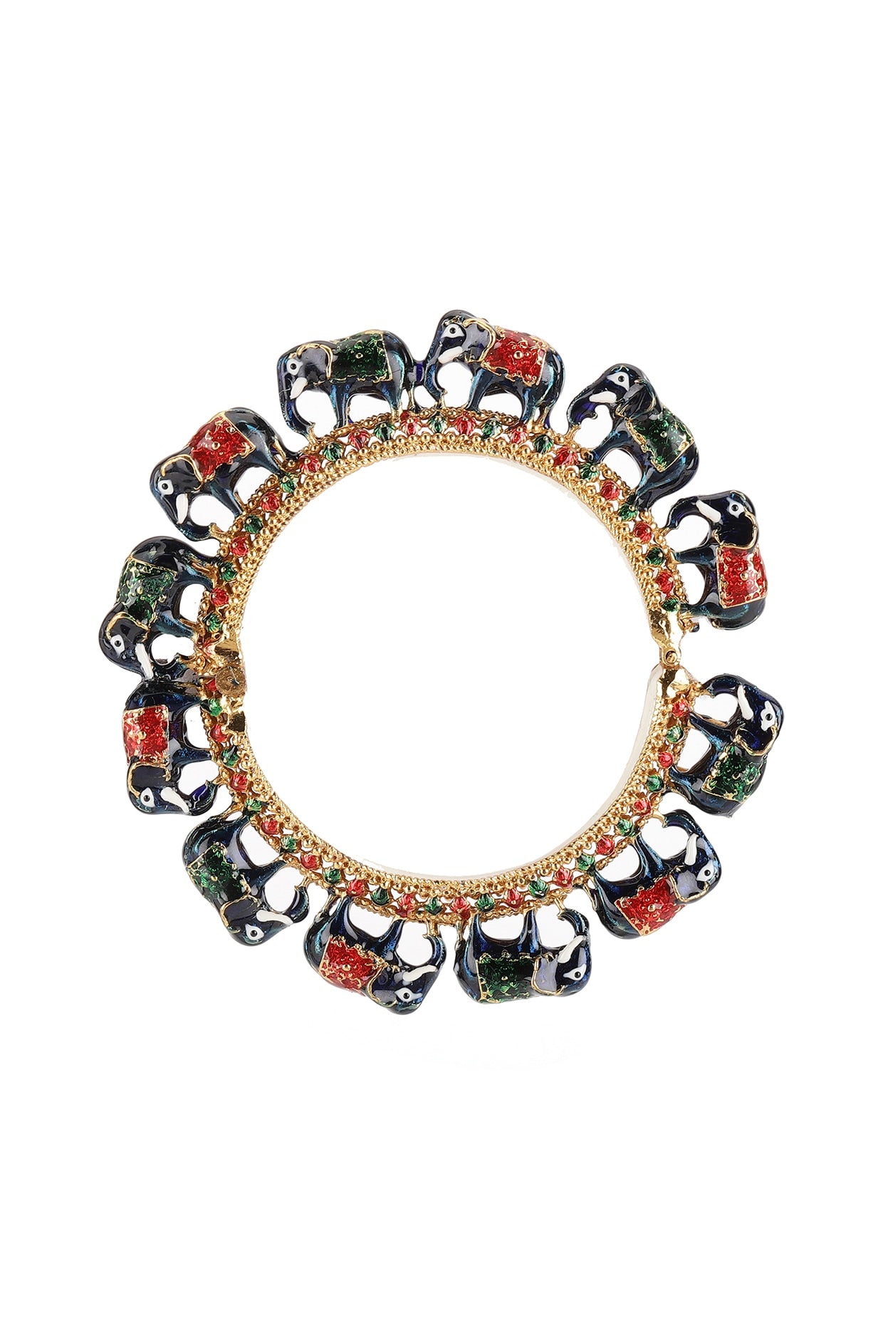 Gold Finish Multi-Colored Kundan Polki Bangle