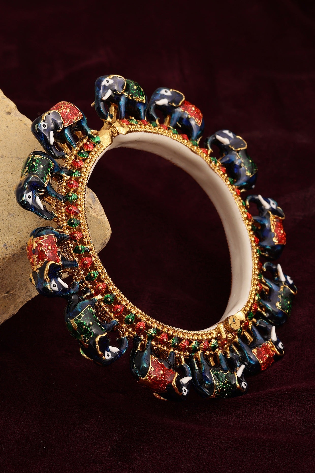 Gold Finish Multi-Colored Kundan Polki Bangle