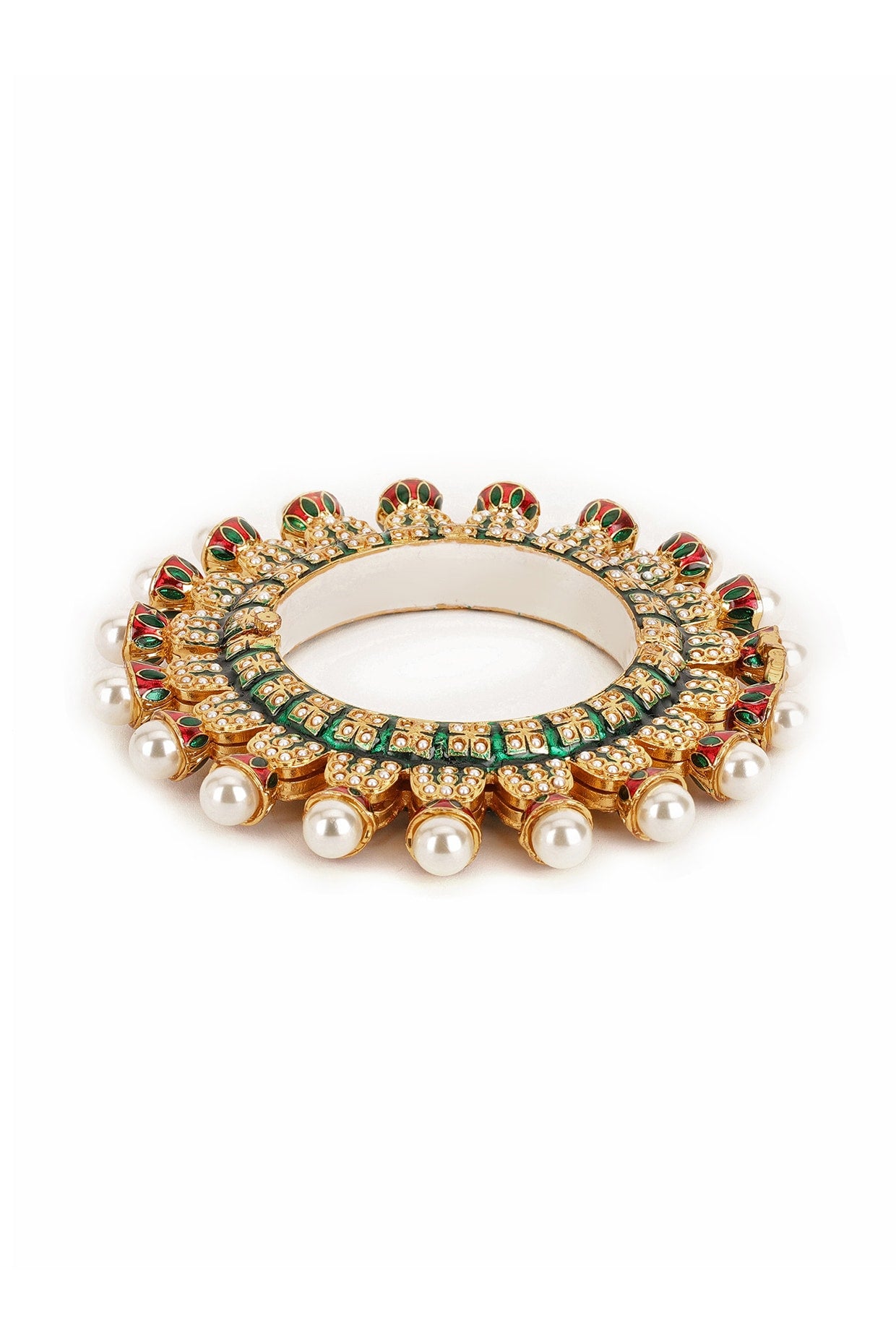 Gold Finish Multi-Colored Kundan Polki Bangle