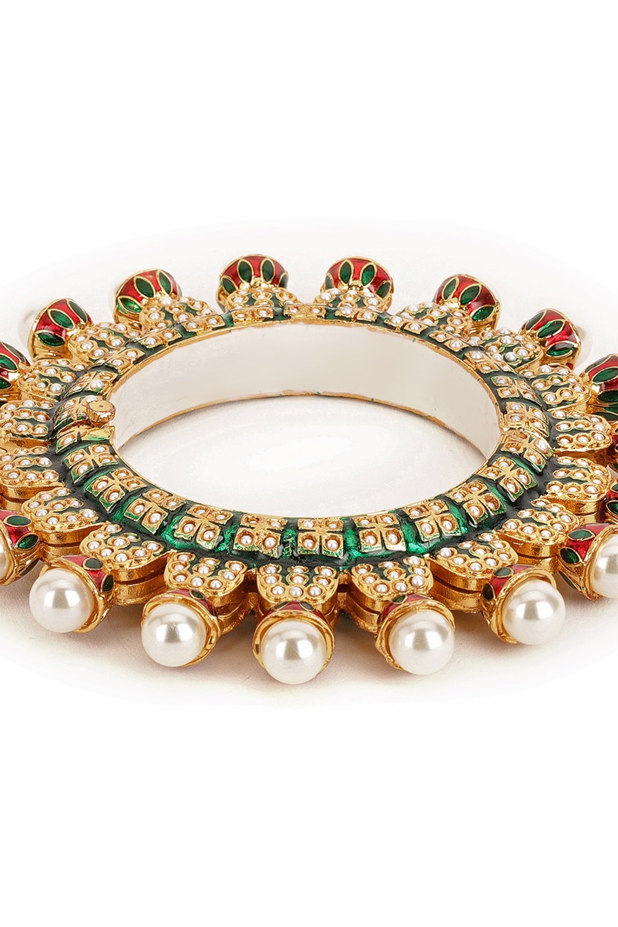 Gold Finish Multi-Colored Kundan Polki Bangle