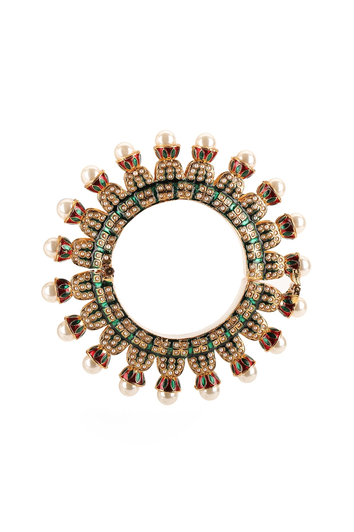 Gold Finish Multi-Colored Kundan Polki Bangle