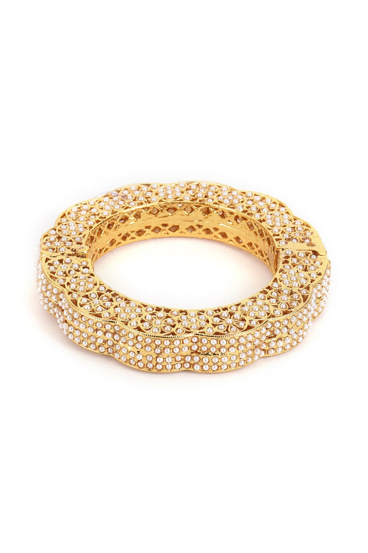 Gold Finish White Kundan Polki Bangle