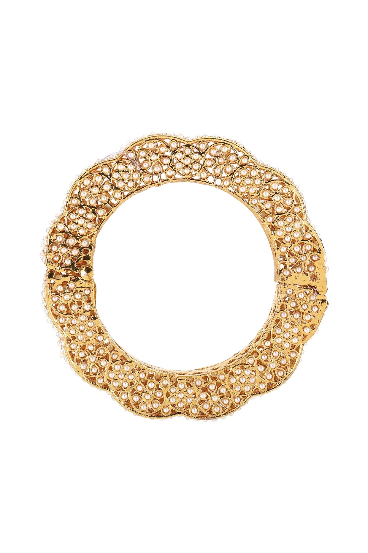 Gold Finish White Kundan Polki Bangle