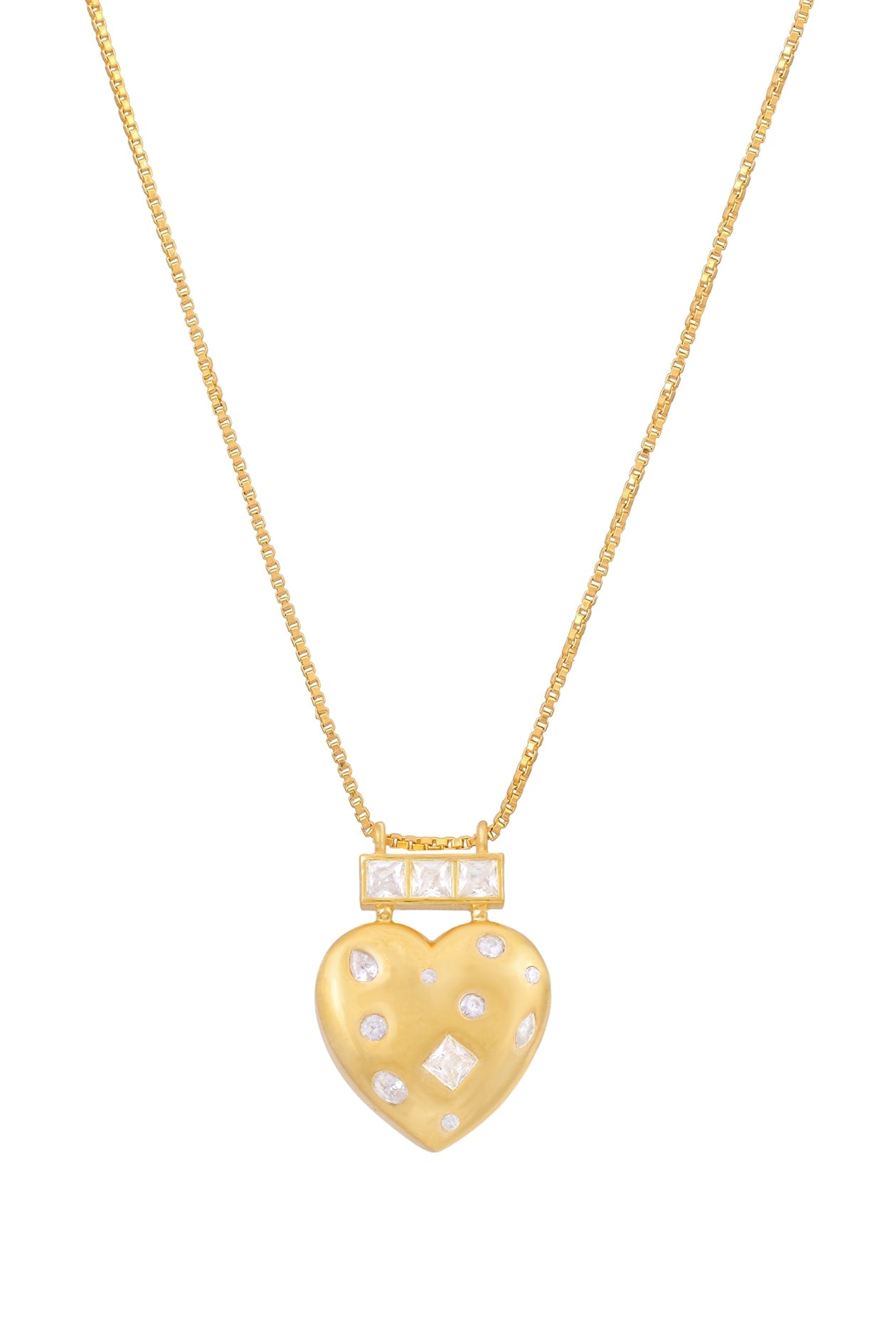 Gold Plated Cubic Zirconia Heart Pendant Necklace In Sterling Silver