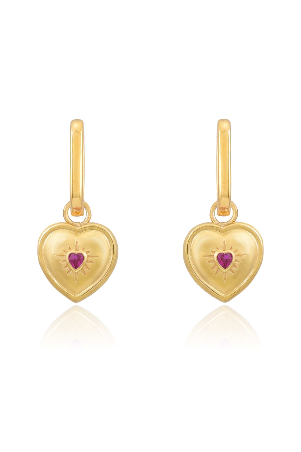 Gold Plated Swarovski Heart Hoop Earrings In Sterling Silver