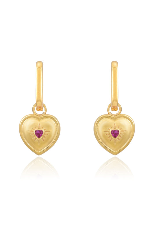 Gold Plated Swarovski Heart Hoop Earrings In Sterling Silver