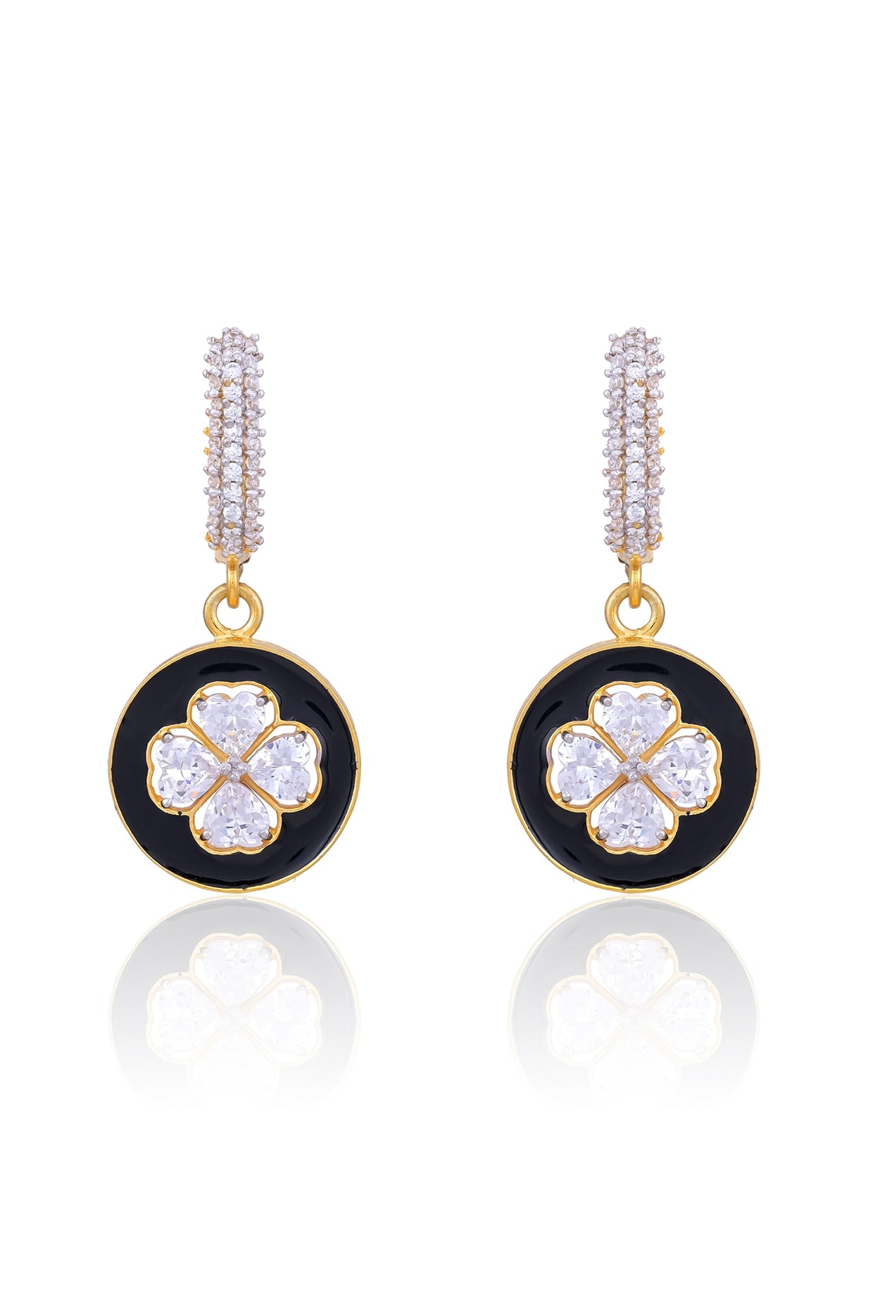 Gold Plated Gemstone & CZ Enamelled Heart Hoop Earrings In Sterling Silver