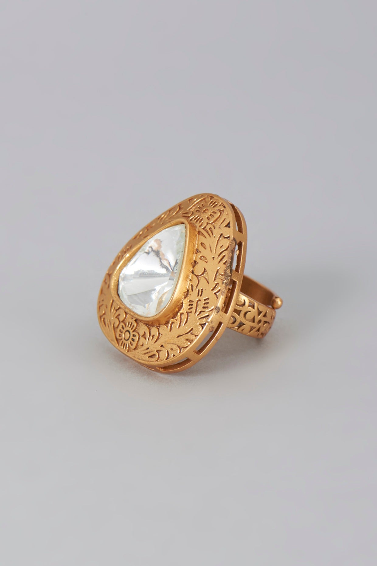 Gold Finish Ring With Kundan Polki