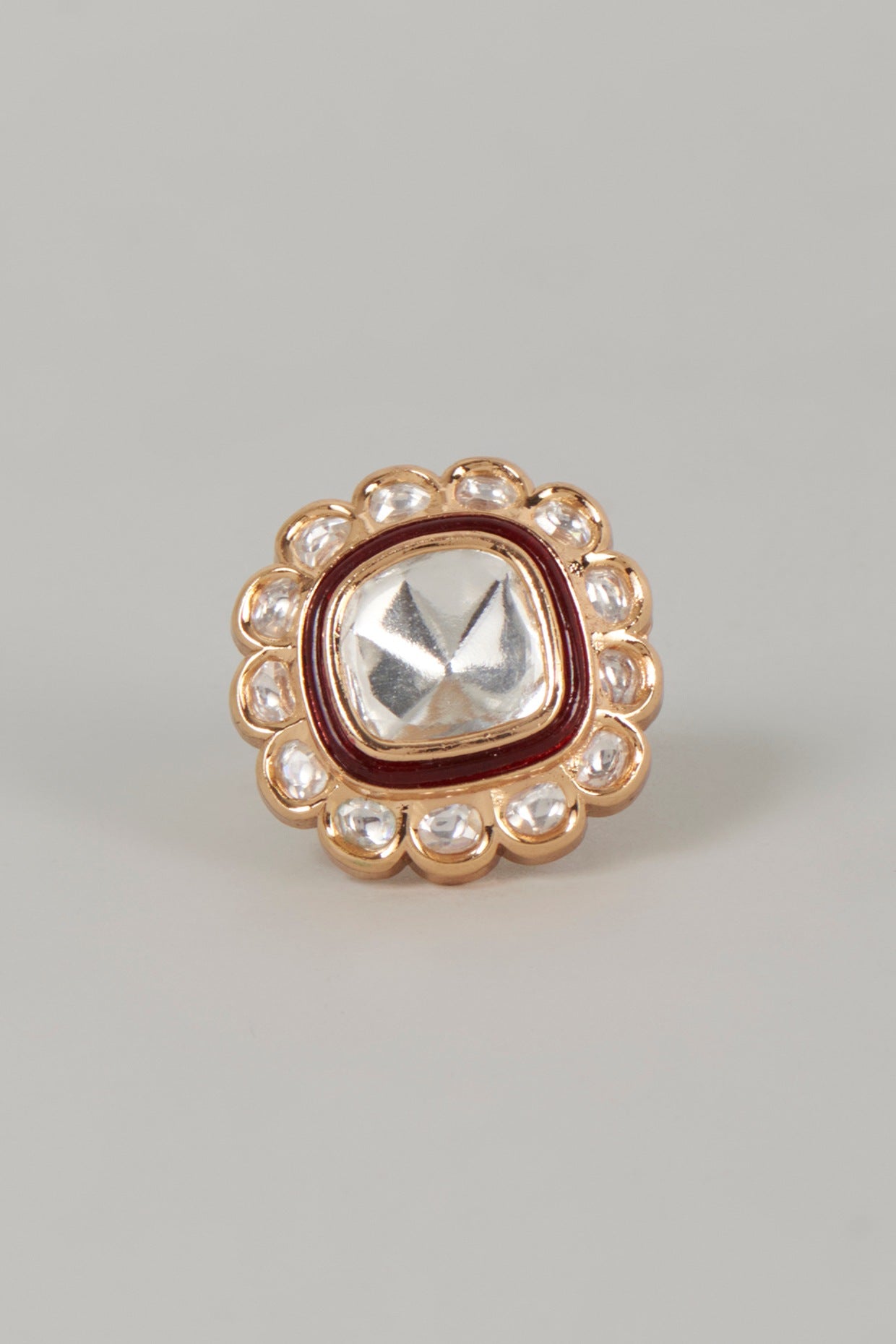 Gold Finish Kundan Polki Ring