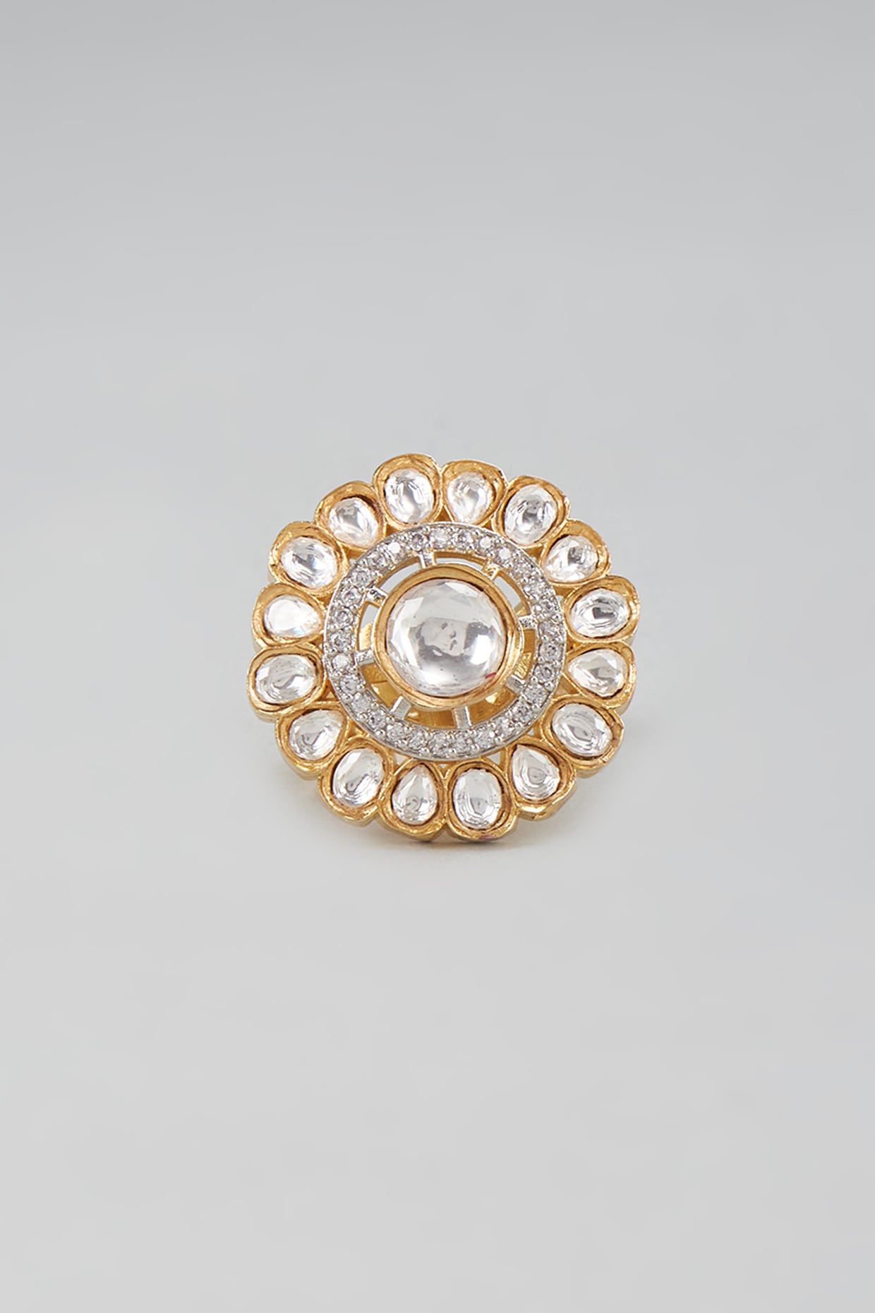 Gold Finish Kundan Polki Ring