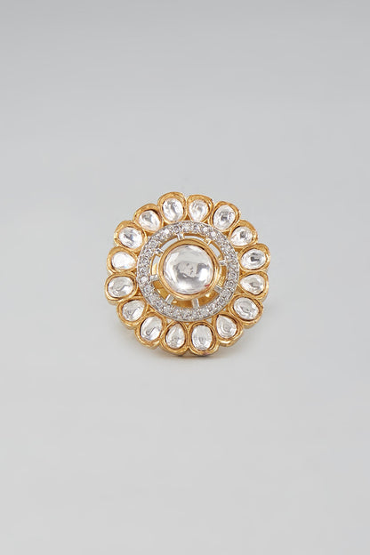 Gold Finish Kundan Polki Ring